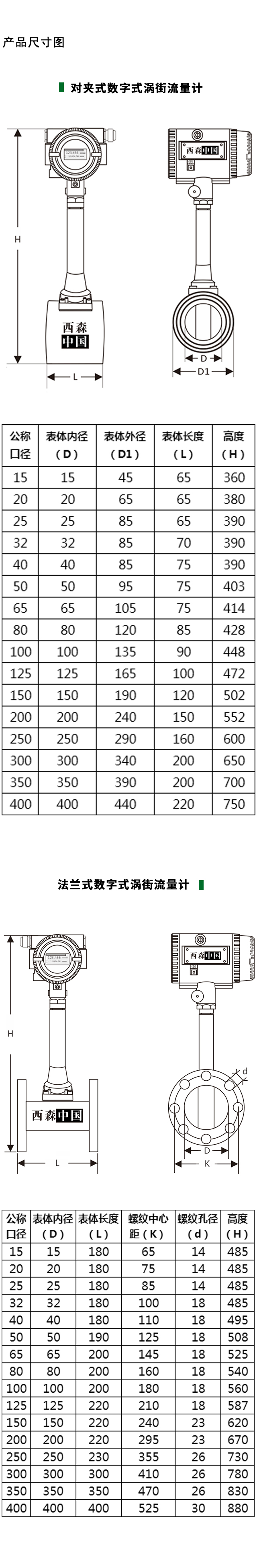 數(shù)字式渦街流量計(jì)產(chǎn)品尺寸