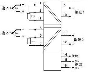 雙路熱電偶/熱電阻輸入，雙路輸出（二進二出）