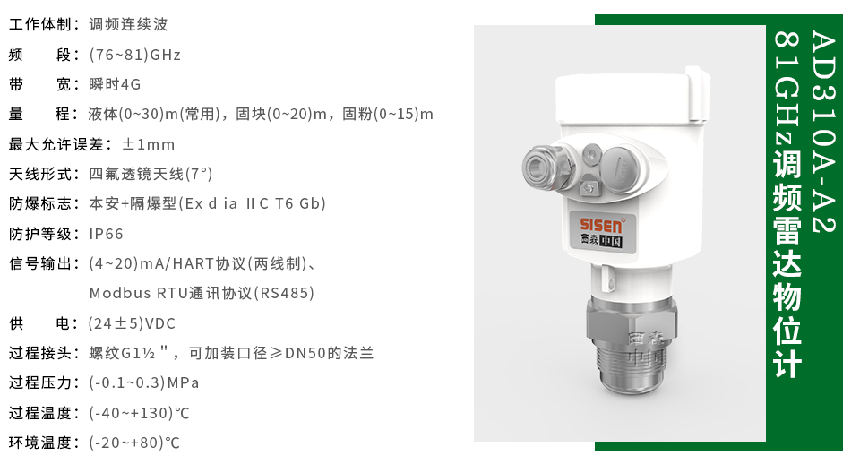 西森AD310A-A3 81GHz四氟透鏡雷達(dá)物位計